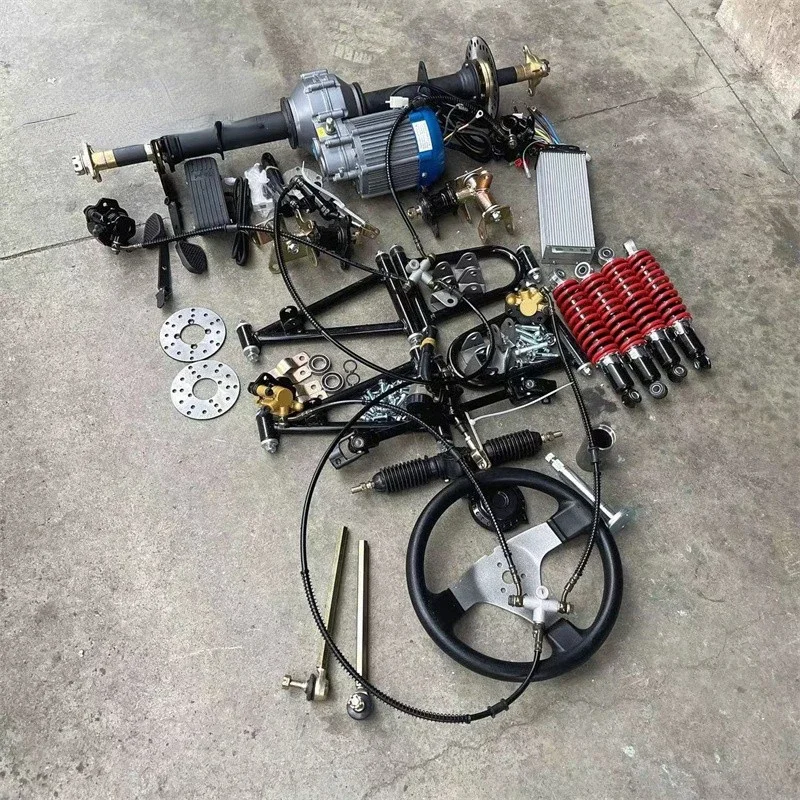 Homemade Four-Wheel Small Electric Kart Accessories Front and Rear Suspension Disc Brake Assembly Shaft Drive Motor  Axle