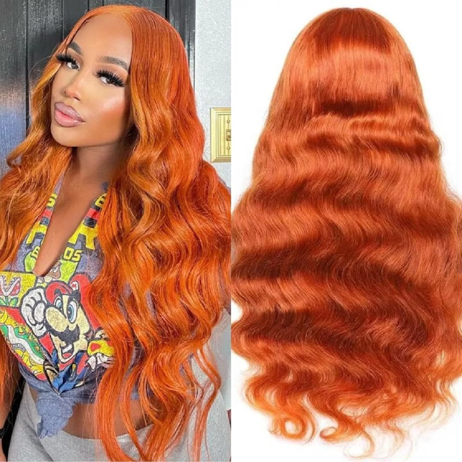 250% Body Wave Ginger Orange 13x6 HD Lace Front Wigs 100% Human Hair 13x4 Transparent Lace Frontal Wigs For Women 30 34inch