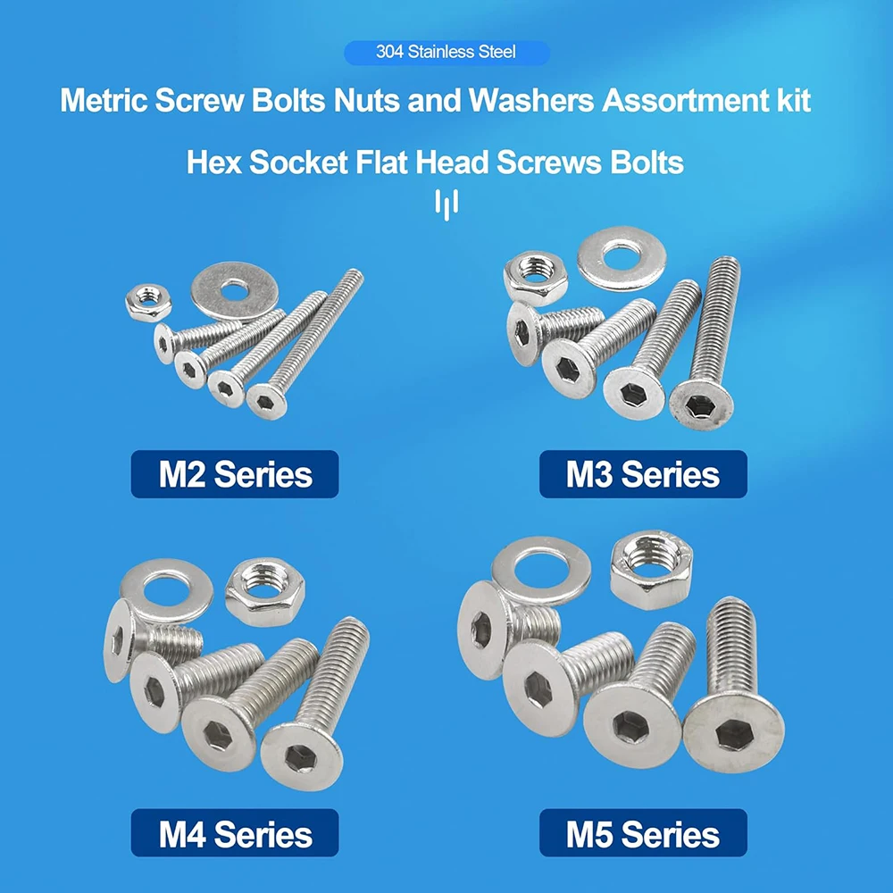 Nindejin-六角ソケットヘッドスクリューナットセット、ステンレス鋼、m2、m3、m4、m5、六角形、フラット、ラウンド、ヘッドスクリューアソートキット、580個、セット