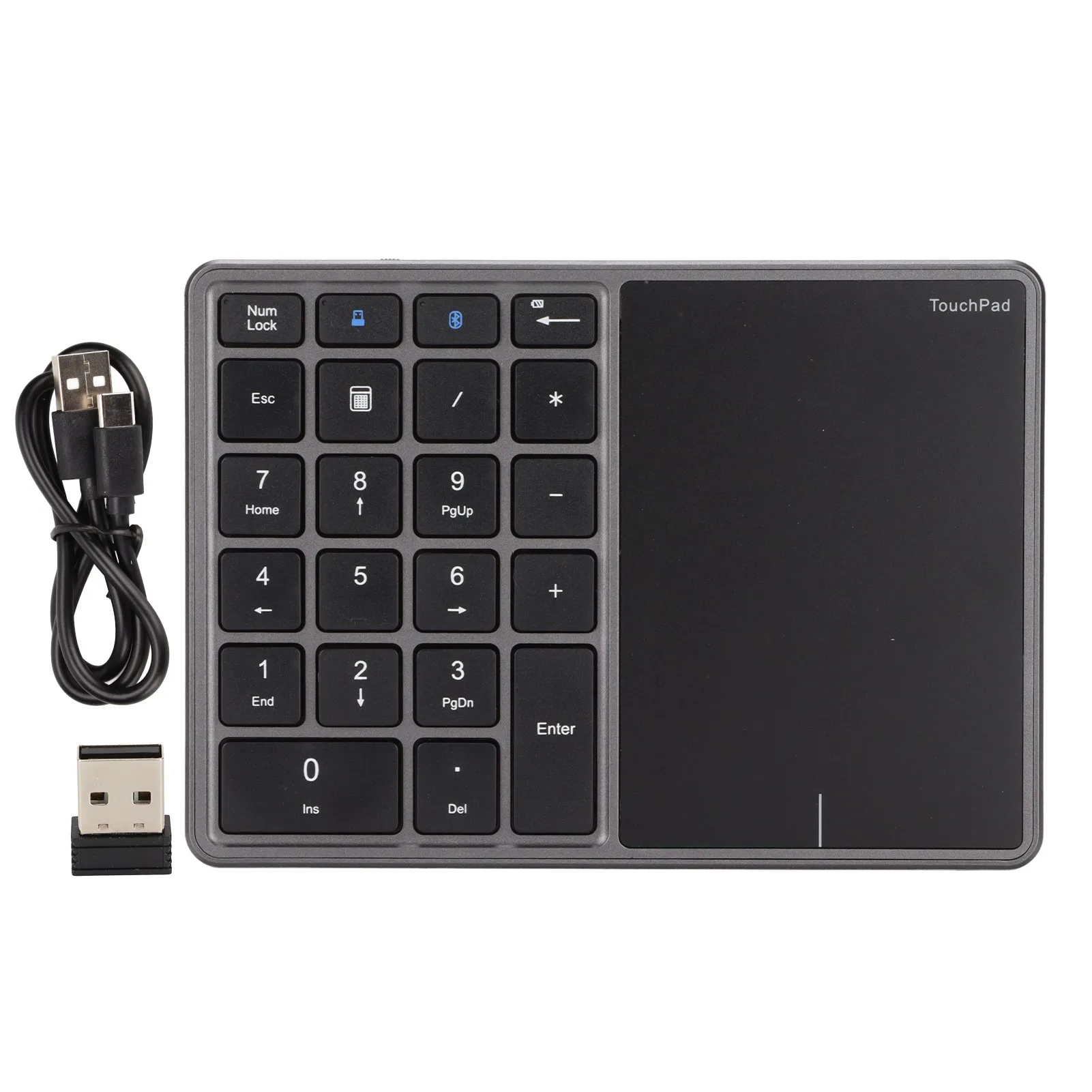 2 in 1 Wireless Number Pad Touchpad 22 Keys Wireless BT4.2 2.4G Type C Charging 500mAh Battery Numeric Keypad