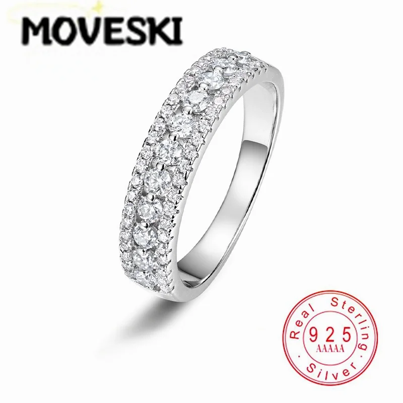 Full Paved Round Moissanite Eternity Band Ring Real 925 Sterling Silver Half Eternity Stackable Fine Jewelry For Women