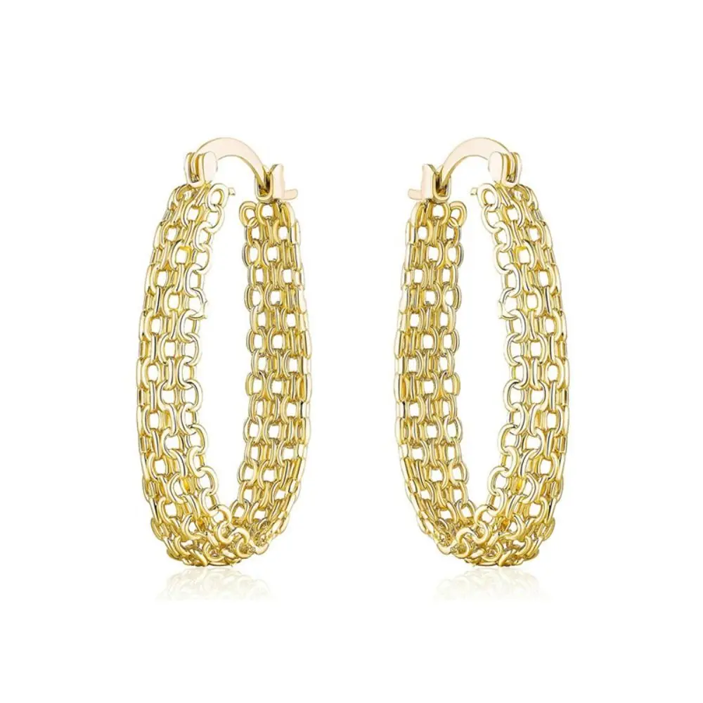 Copper Material Hoop Earrings Gold Color French Style Chain Earrings Hollow Out Design Classic Style Ear Cuffs - view 3