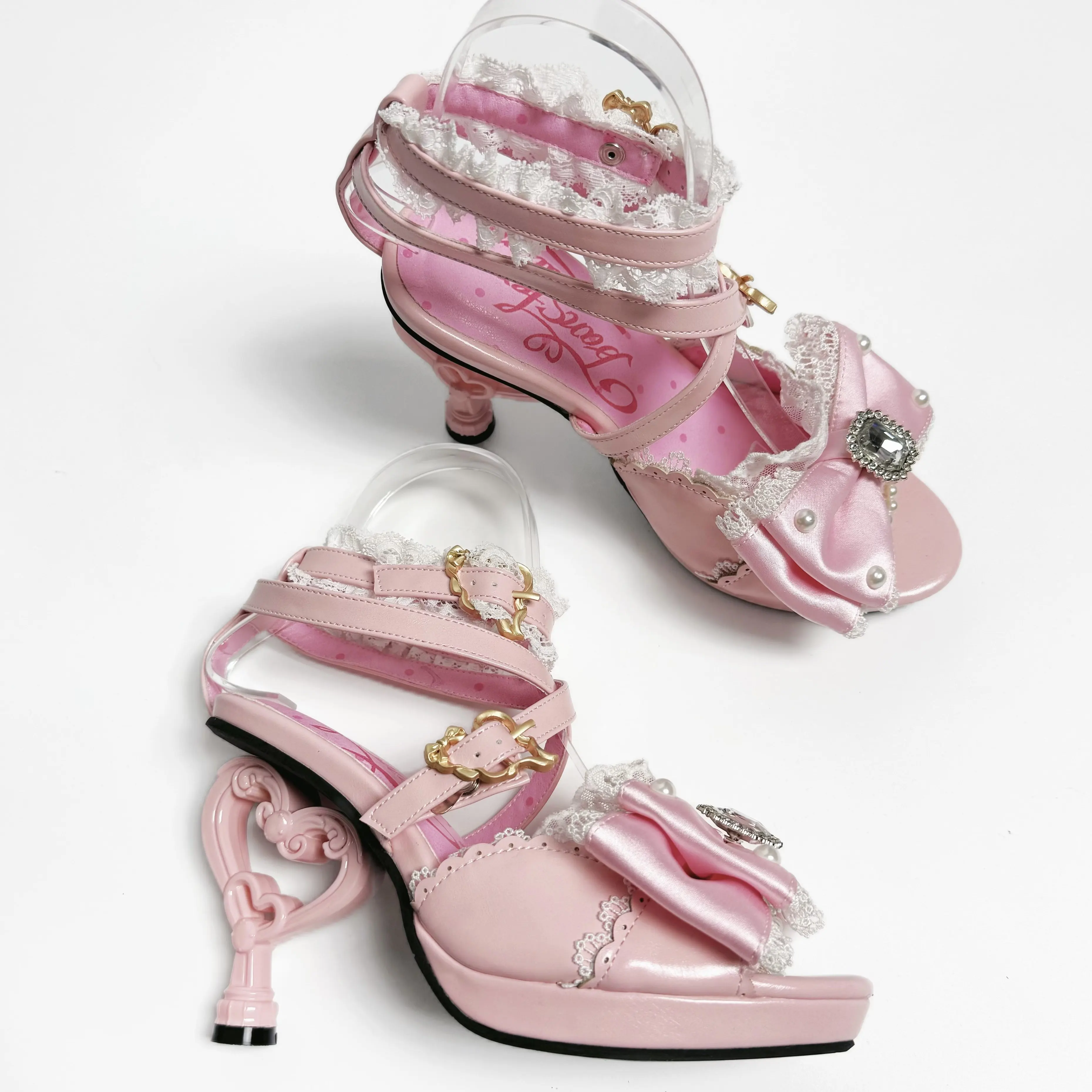 Sandalias de Tacón Alto Estilo Lolita, Sandalias con Boca de Pescado, Zapatos de Princesa Japonesa para Mujer, Sandalias de Tacón Alto Dulces de Verano para Dama
