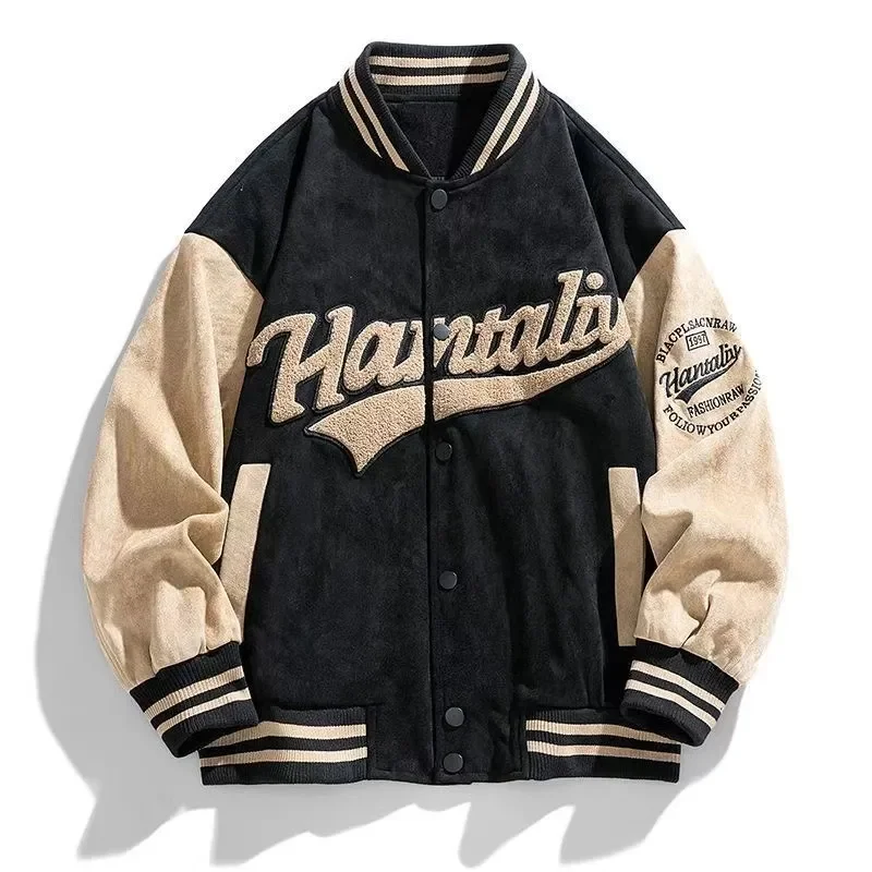 Men's American Style Splicing Contrasting Color Design Sense Spring and Autumn Handsome Wasteland Style Baseball Uniform Jacket