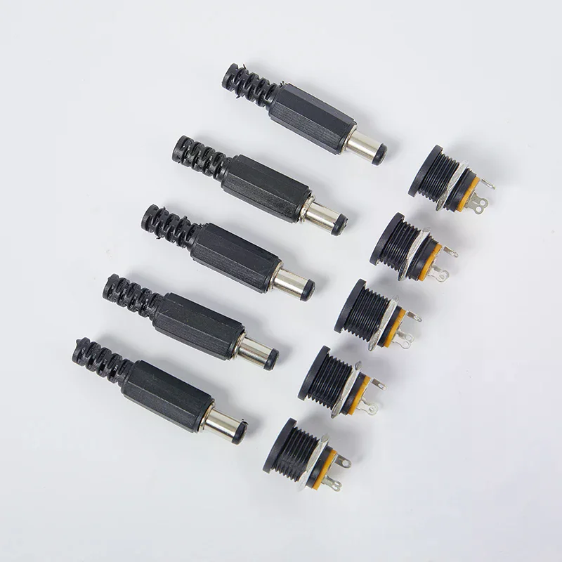 5Pcs Male Plugs+5pcs DC022 Socket Female Jack Screw Nut Panel Mount Connector 5.5*2.1mm DC 12V