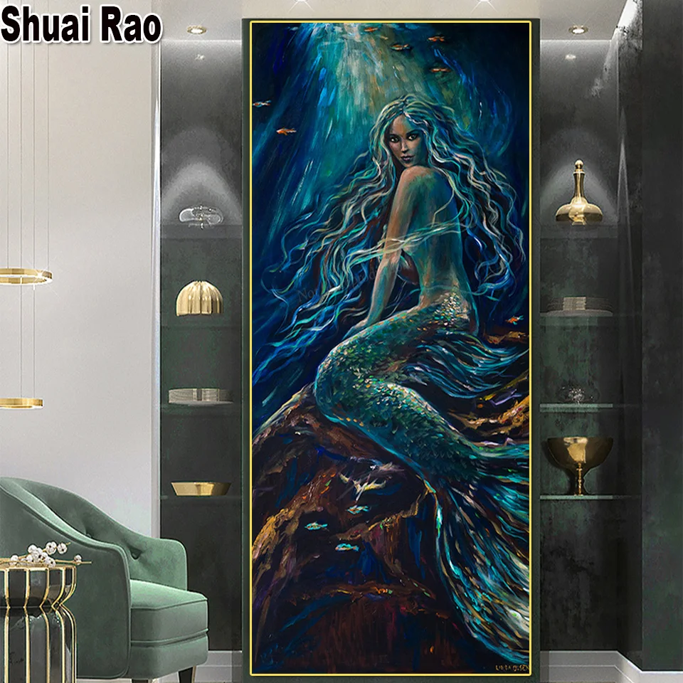 Big size Mermaid Realism Painting Diamond Painting Cross Stitch Full Kit DIY Diamond Embroidery Girl Picture Of Rhinestones Art