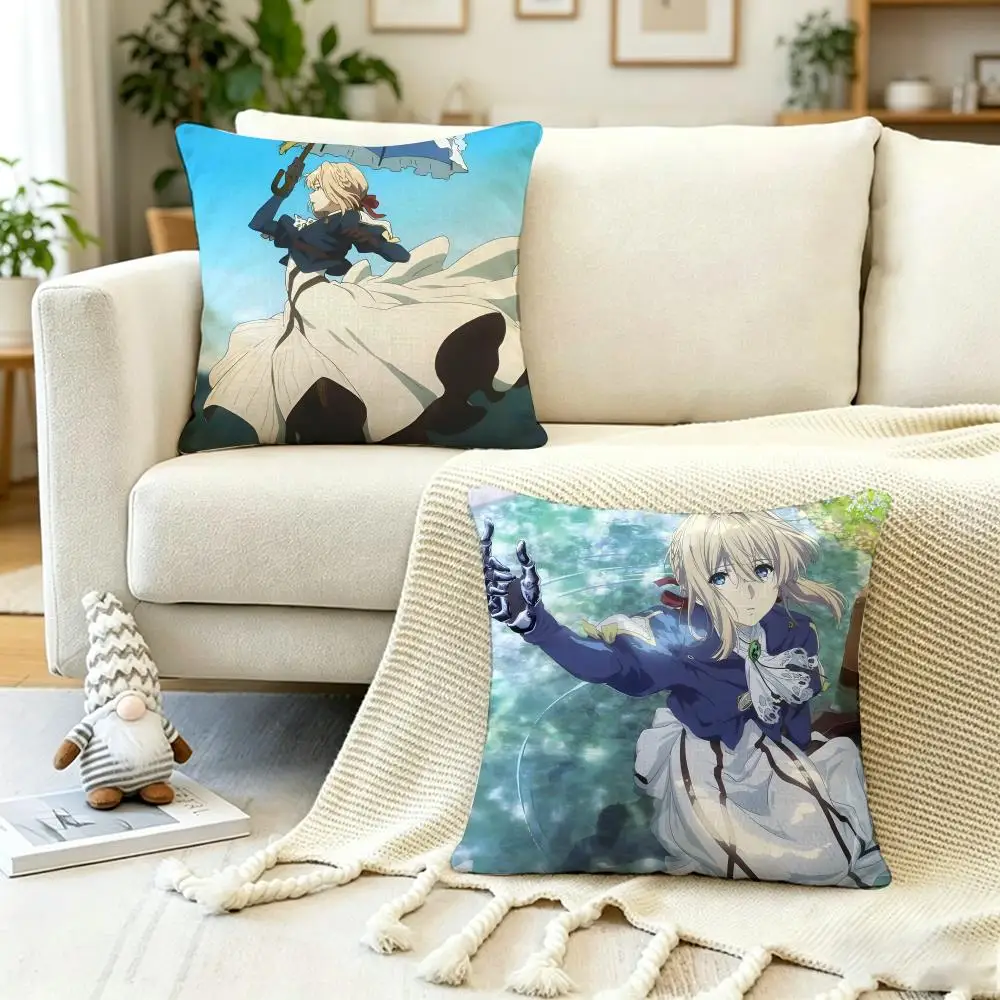 Beautiful Anime Violet Evergarden Cushion Cover Anti-dustmite Pillowcase Invisible zipper silky short plush Sofa cushion cover