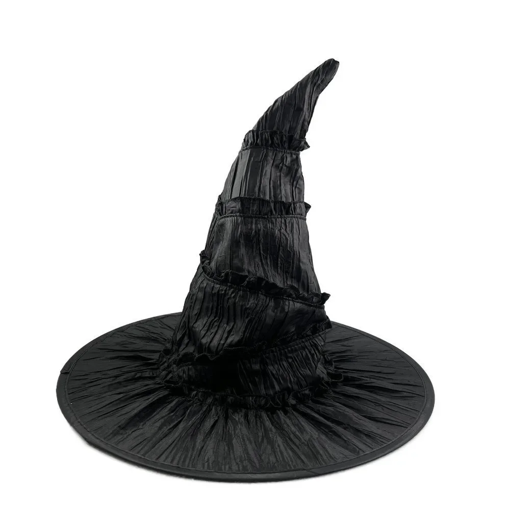 

3pcs Black Ruched Wicked Witch Hat for Women Men Halloween Party Christmas Masquerade Cosplay Costume Accessory Magic Hat