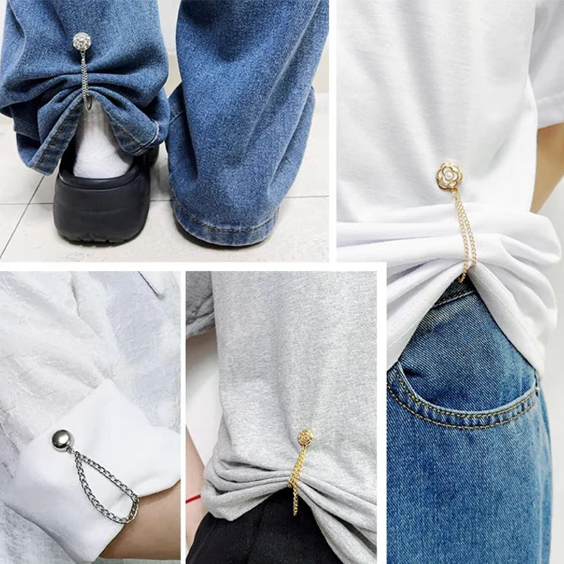 2 قطعة مشبك الملابس المغناطيسي متعدد الوظائف مع سلسلة أزرار معدنية كليب الملابس وشاح بنطلون الساقين الكفة تحديد دبوس المغناطيس