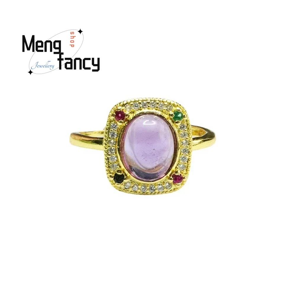 Bague réglable naturelle Alanding Yst, pierre précieuse violette, doigt exquis, luxe de haute qualité, bijoux de couple, cadeau pour petite amie, mode