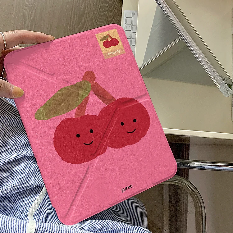 Ins Cute Pink Cherry Tablet Case For iPad Pro 11 12.9 13 M2 M4 M3 M5 Shell 8.3 9.7 10.2 5/6/7/8/9/10/11th Mini Air 3 4 5 6 Cover