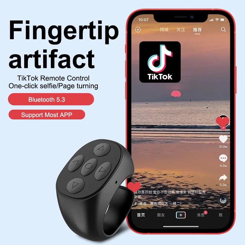 

Portable Wireless Bluetooth-compatible Ring Remote Control Fingertip Selfie Video Controller Automatic Page Browsing For Phone