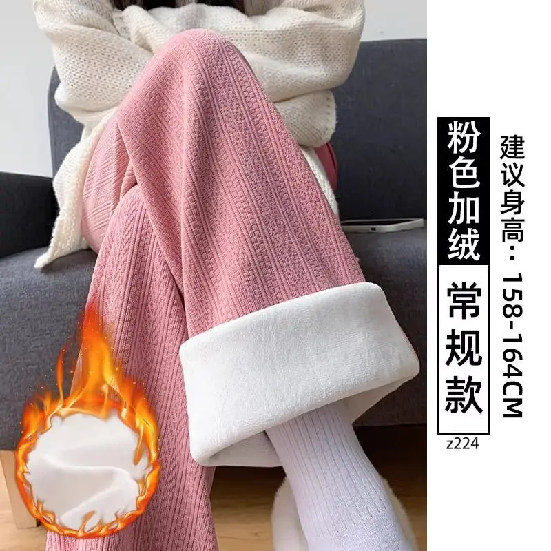 Autumn Winter 2024 All-match Fleece Wide Leg Pants Female Casual Solid Color Elastic Waist Trousers Women Clothes Thick Pants