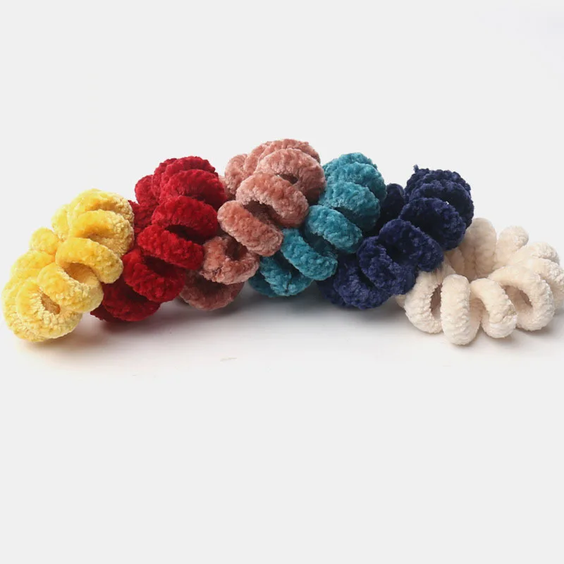 Winter Furry Chenille Telephone Cord Scrunchies Large Size Spiral Shape Hair Tie Rubber Band Elastic Hair Band Women Accessories