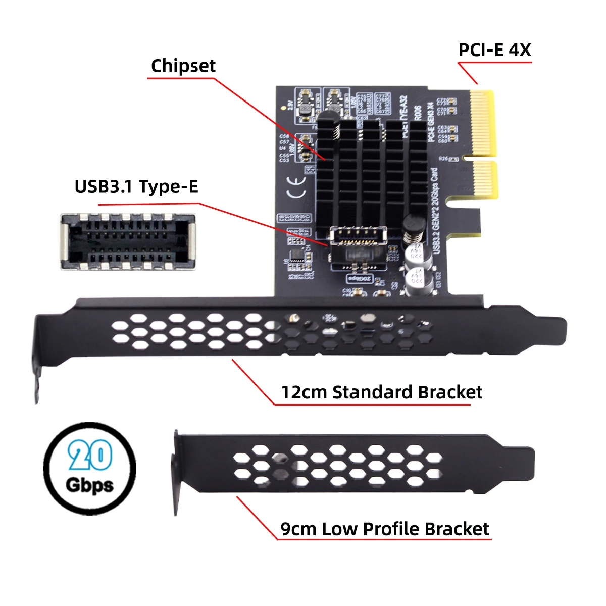 

Плата расширения Chenyang PCI-E X4 на USB 3.2 Type-E, передняя панель, разъем PCI Express Gen2, 20 Гбит/с, адаптер