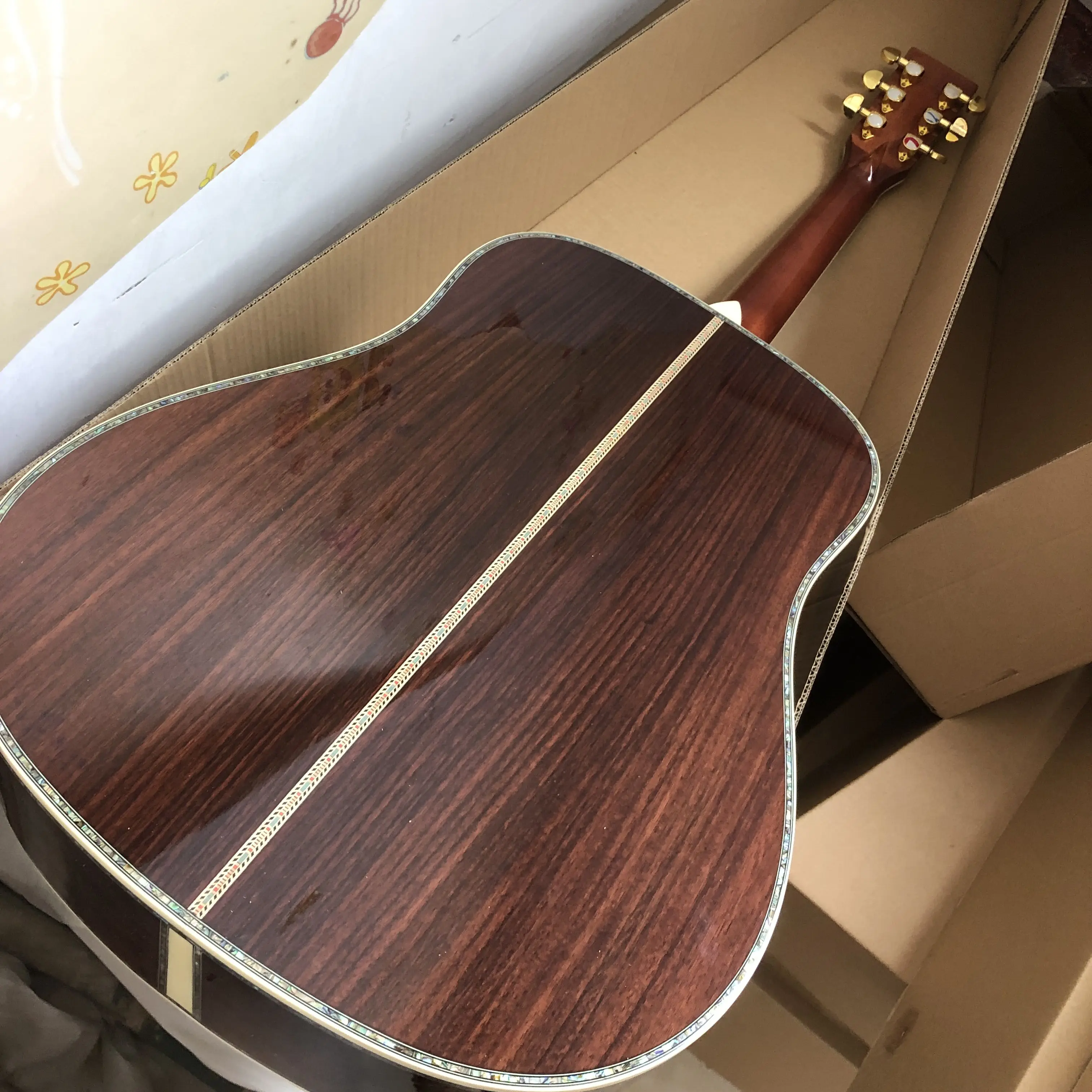 Vintage All Solid Wood D Type Spruce Acoustic Guitar Abalone Inlays Ebony Fingerboard Rosewood Body Guitar