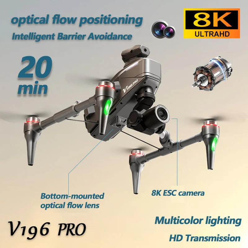

New V196 Pro Professional Drones 8K HD ESC Dual Camera 120° Wide-Angle Optical Flow Positioning Brushless Quadcopter Drones