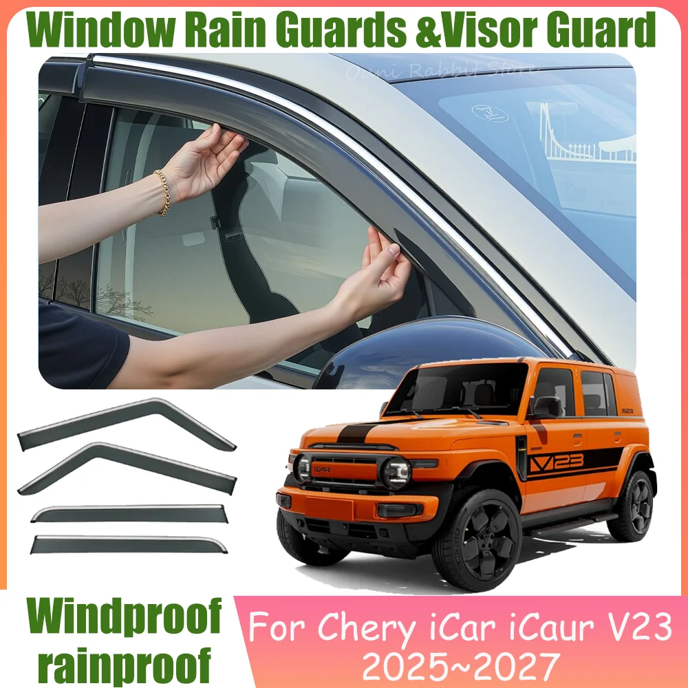 

For Chery iCar iCaur V23 2025~2027 2026 Car Window Sunshade Rain Guards Side Window Visor Guard Rain Cover Waterproof Accessorie