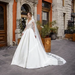 Luxurious V-Neck Wedding Dresses For Women Lace Appliques Long Sleeves Bridal Gowns Engagement Vestidos De Novia 2025 Customized