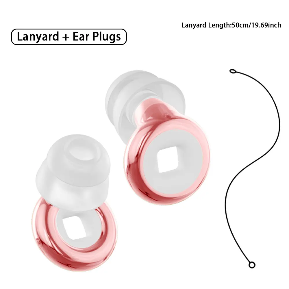 Double-Layer Silicone Earplugs with Lanyard Reusable Anti-Noise Ear Inserts for Campsite Rest Pool Training Office