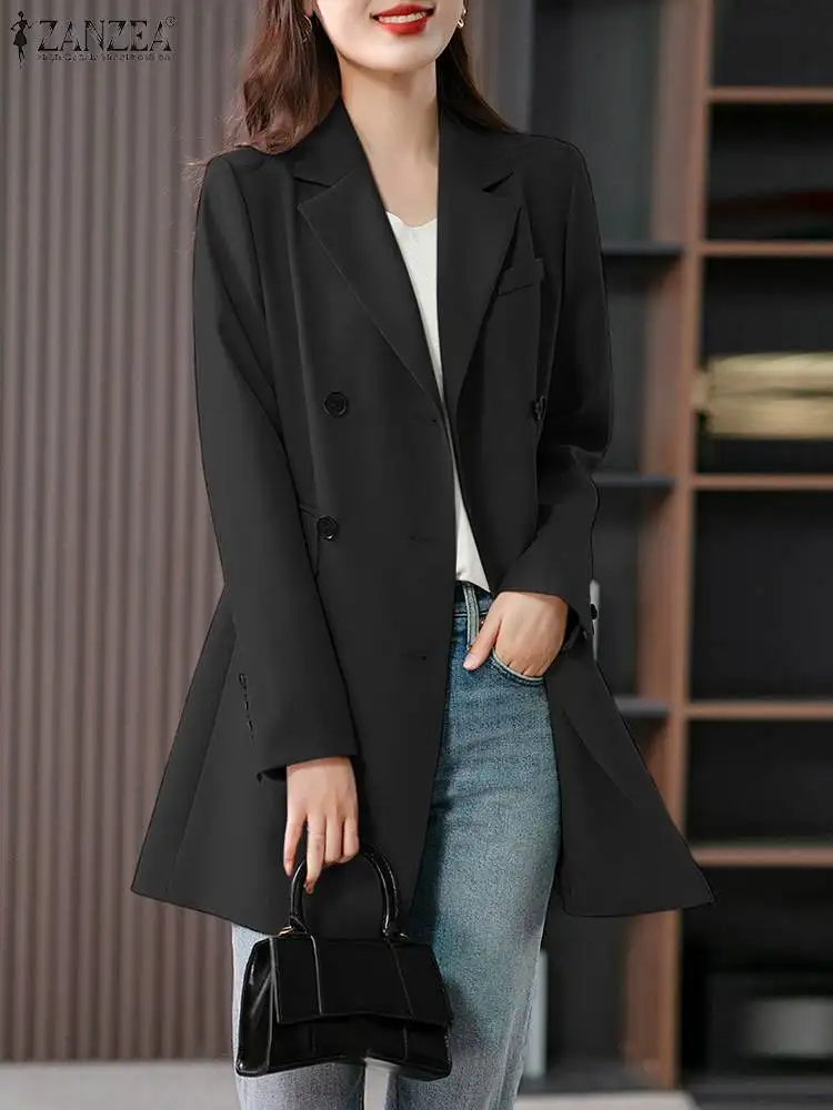 

Autumn Fashion Coats Elegant Women OL Work Blzaer ZANZEA Stylish Solid Black Jackets Casual Office Outwear Long Sleeve Suits