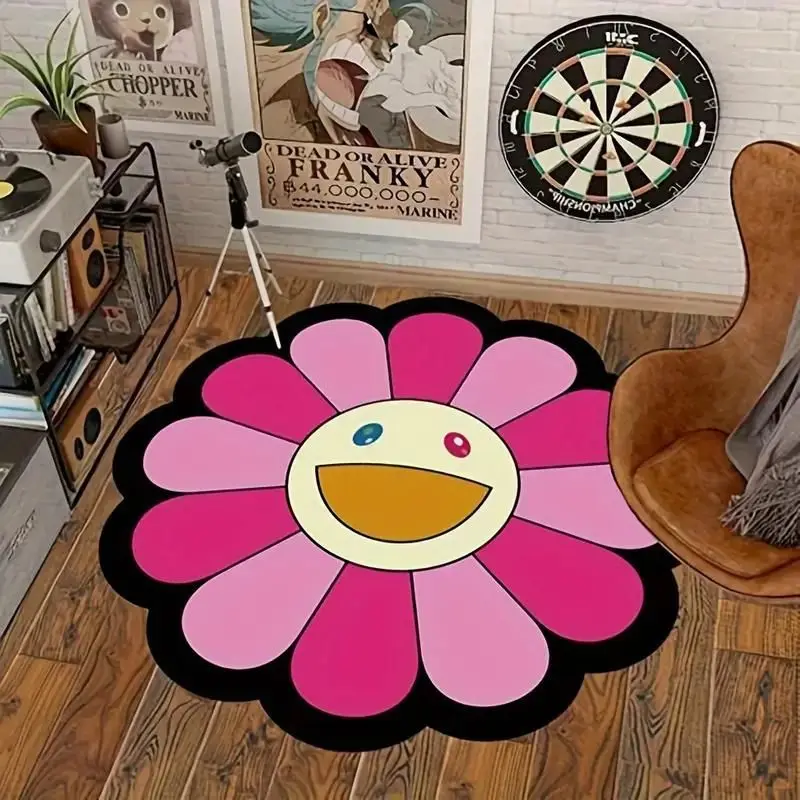 

Smiling Face Soft Rug Flower Art Rug for Bedroom Living Room Retro Rainbow Fluffy Bathroom Smile Rug Nonslip Mat Home Decor