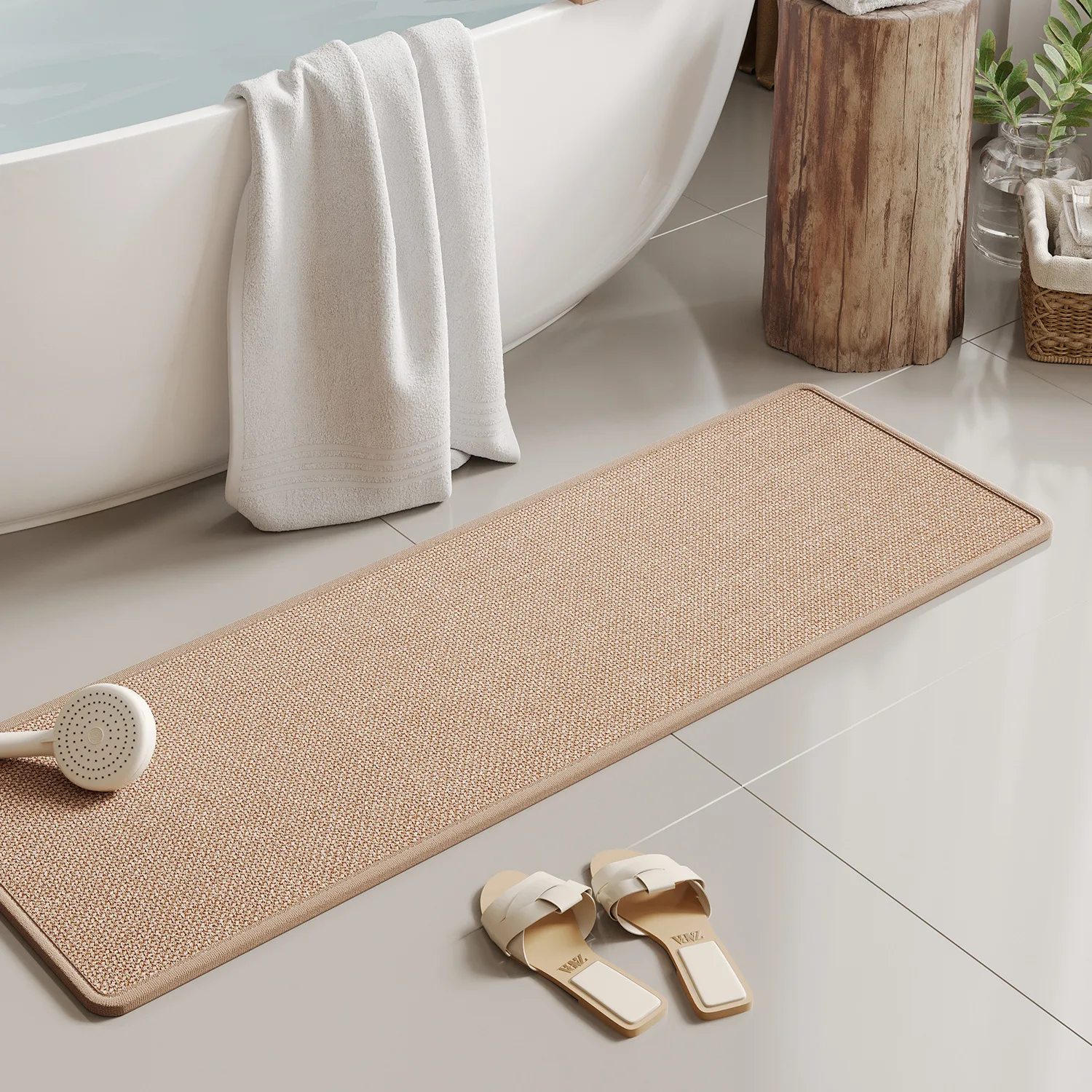 Woven Linen Bath Mats Water-Absorbent Quick Drying Foot Mat Non-slip Bathroom Shower Room Floor Rug Household Toilet Carpet