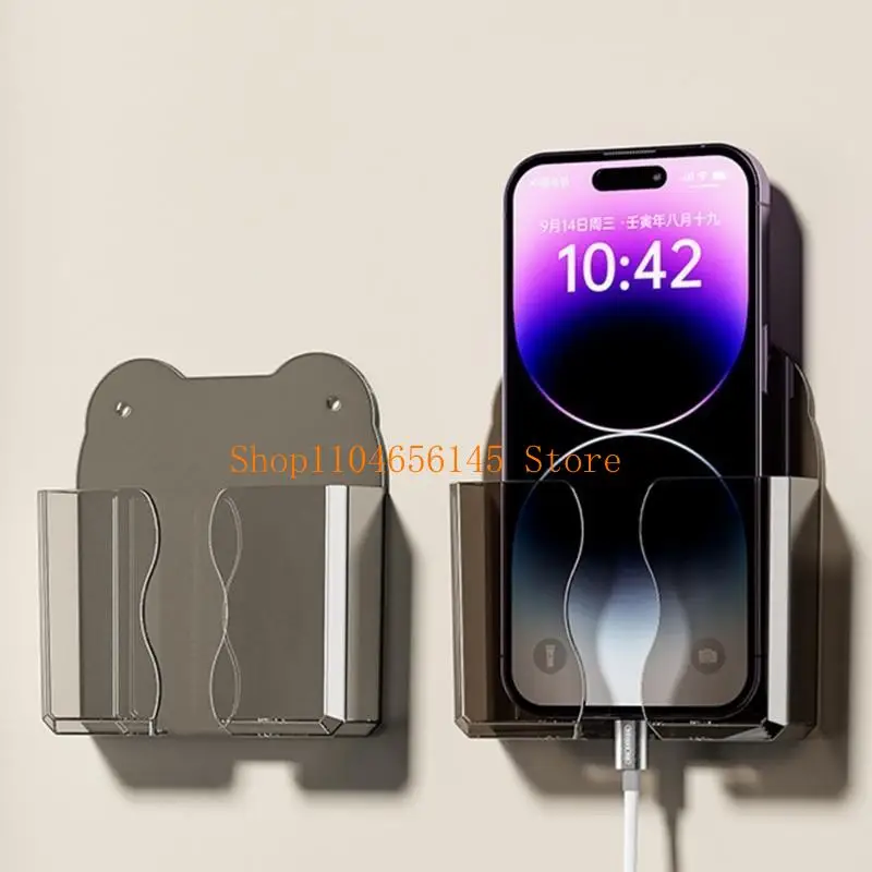 

652F Clear Wall Phone Holder Support With Charging Hole For Home Workplace Office Use