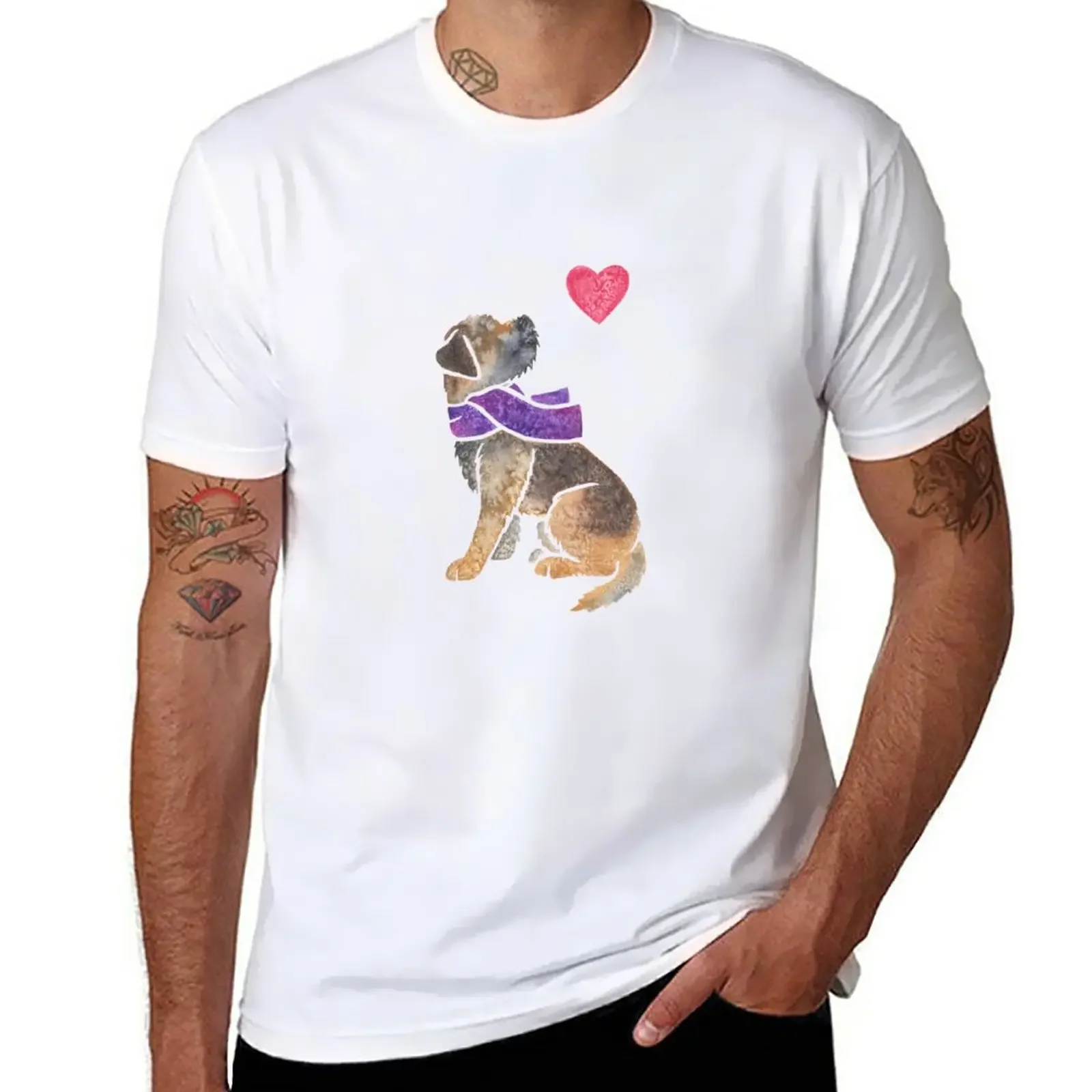 

Watercolour Border Terrier T-Shirt cute tops boys animal print Short sleeve tee Men's clothing