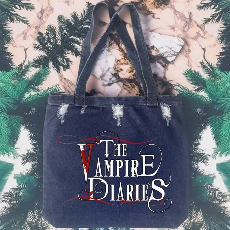 

Damon Salvatore The Vampire Diaries Chronicles Vampiricas Denim Bag Women Large Capacity Tote Bags Portable Bag Fashion Design