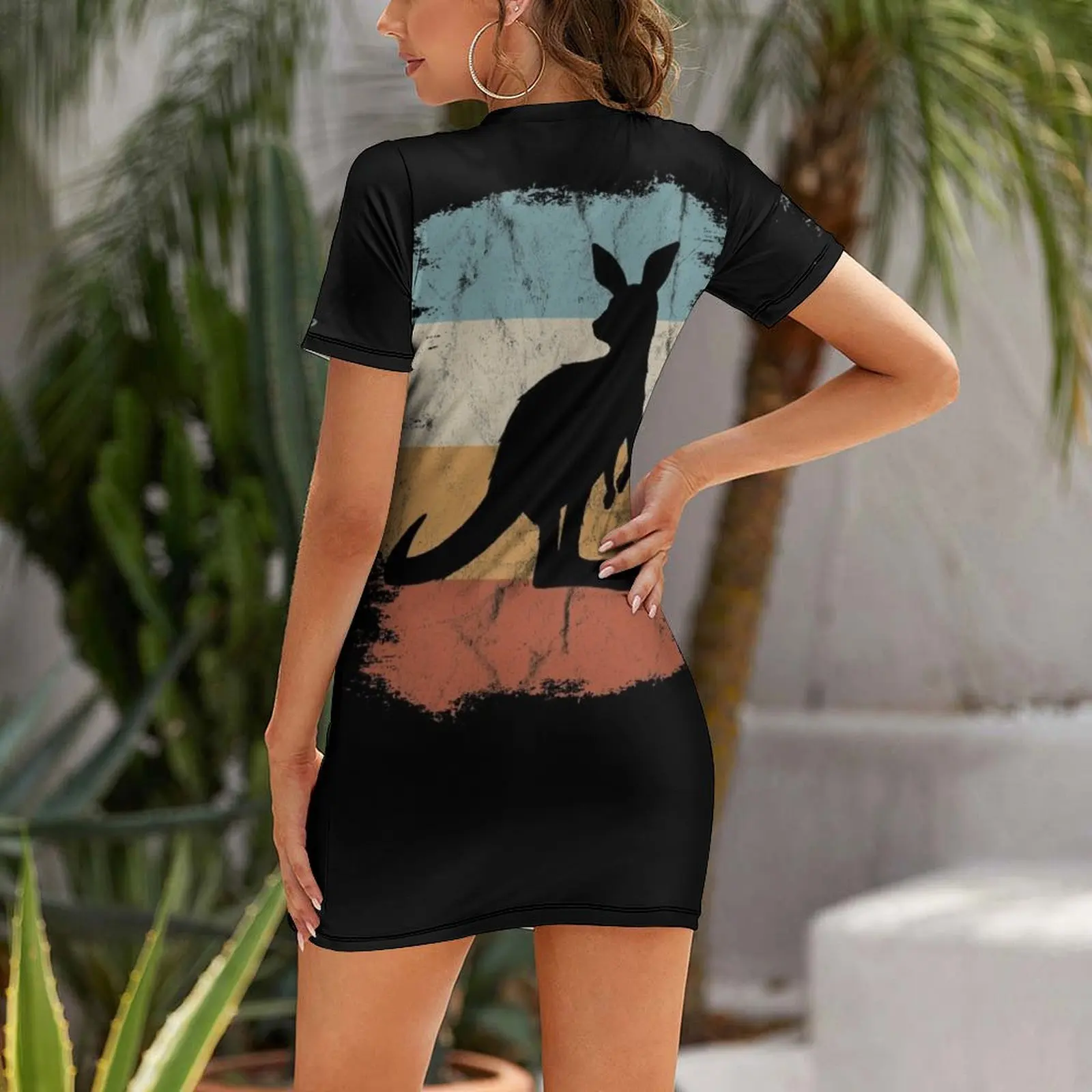 Retro Kangaroo Silhouette Shirt Funky Vintage Marsupial Short Sleeved Dress prom clothes summer woman dress 2025 Dress