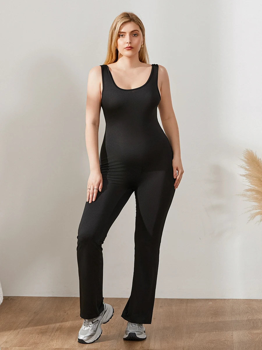 Dames Mouwloze Tank Jumpsuit Effen Kleur U-Nek Rug Uitgesneden Wijde Pijpen Broek Playsuit Clubkleding