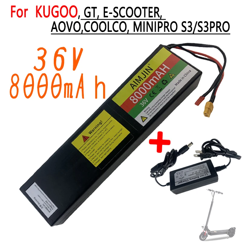 18650 10S3P 36V 8000mAh Bateria recarregável de íon de lítio Pacote JST + Conector XT60 Construído em BMS