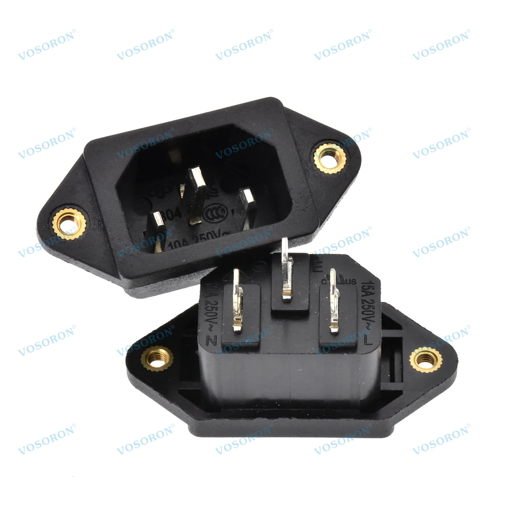 3 Pin IEC320 C14 Power Socket with Screw Hole,15A 250VAC Power Inlet Sockets Connectors