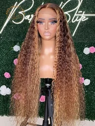 4 27 Honey Blonde Highlight Lace Frontal Wigs 13X6 HD Transparent Kinky Curly Brown Human Hair Lace Front Wig For Women