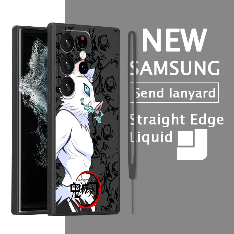 Demon Slayer Hashibira Inosuke Phone Case For Samsung S10 S20 S21 S22 S23 S24 Plus Lite Ultra FE Liquid Left Rope Silicone Cover