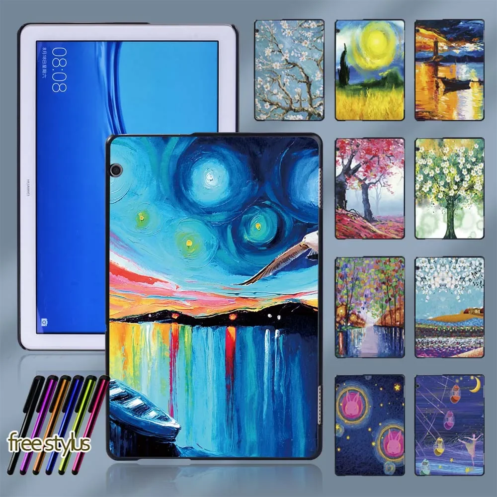 Tablets Case for Huawei MediaPad T5 10 10.1 Inch Paint Series Hard Case Protective Shell + Free Stylus