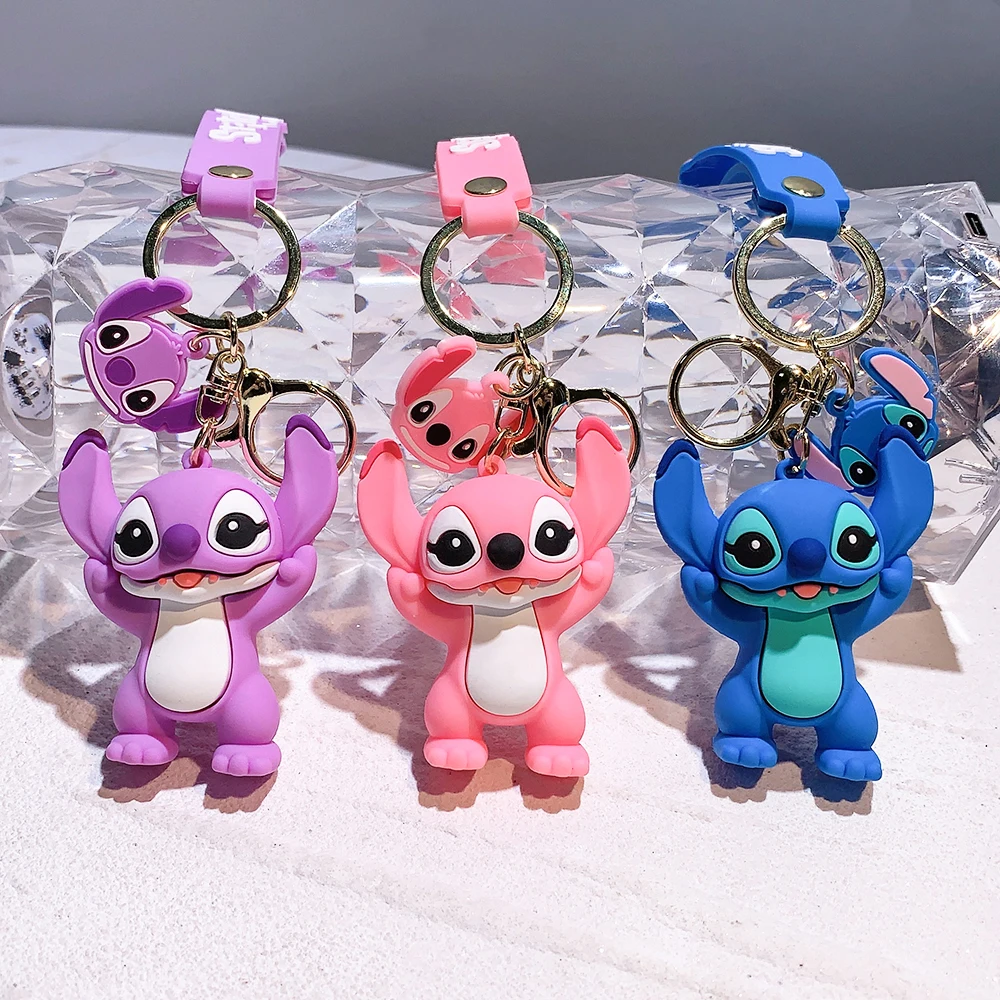 Kawaii Lilo e Ponto Modelo Chaveiro, Pingente Boneca Disney, Chaveiros para Mochila, Porta-chaves Ornamento, Acessórios para Presentes Crianças