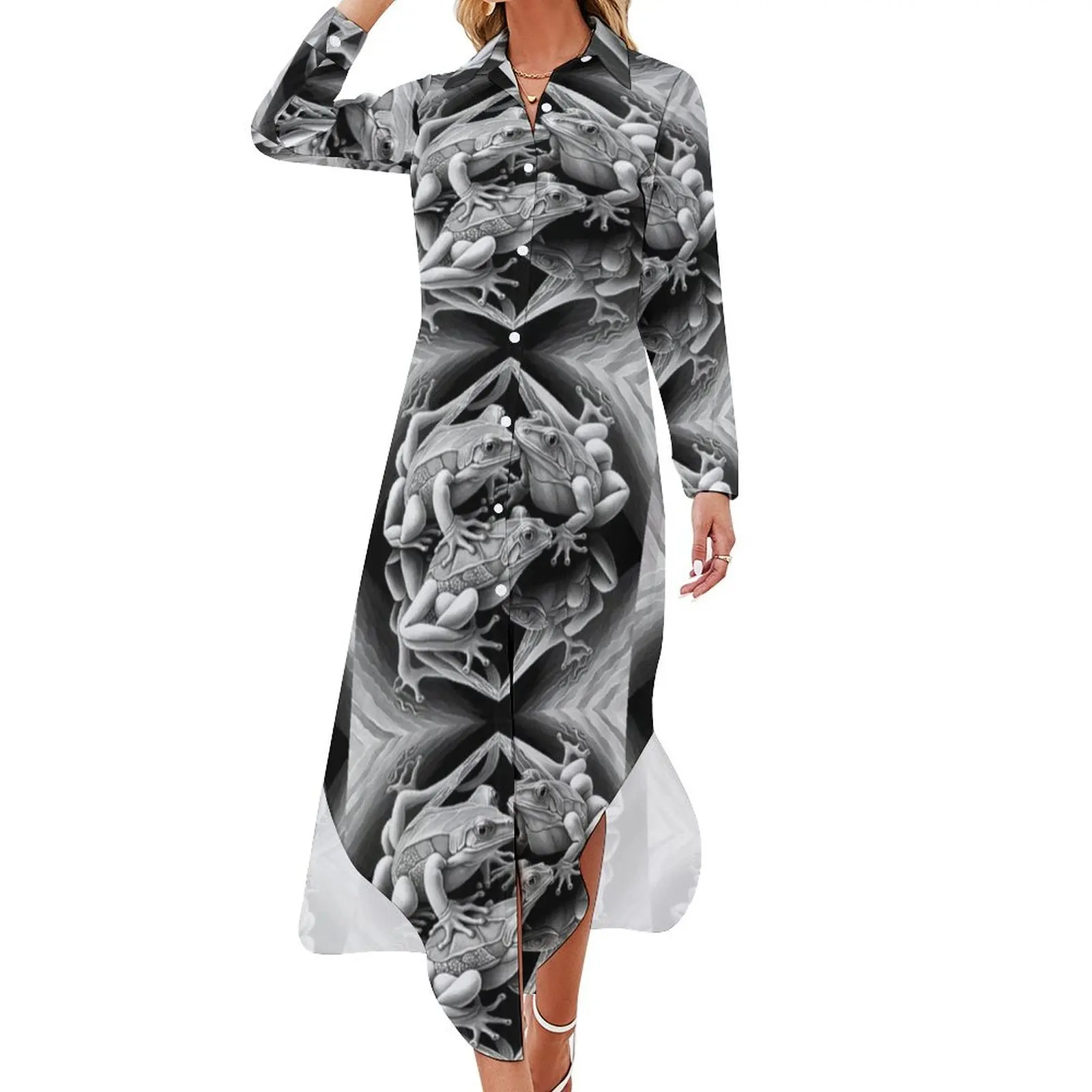 

Escher Inspired Intertwined Frogs - Digital Drawing Long Sleeved Shirt Dress clothes purple dress