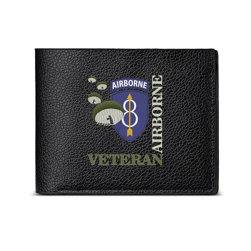 Airborne Veteran Shield With Parachutes And Number Eight Design Men's Wallet Card Holder Casual Business Fashion Print