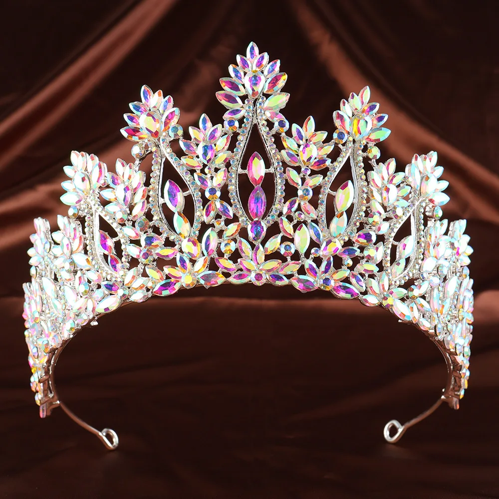 Baroque AB Color Crystal Wedding Large Crowns Queen Princess Bridal Tiaras Crown For Pageant Miss Universe Wedding Hair Jewelry
