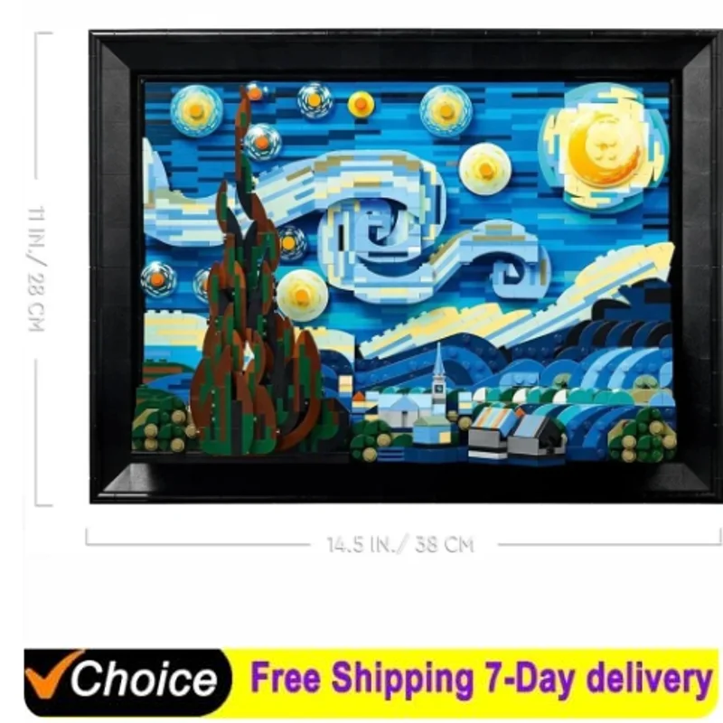 Compatible 21333 Vincent Van Gogh The Starry Night Building Blocks Art Painting Bricks Moc Ideas Home Decorae Education Toy Gift