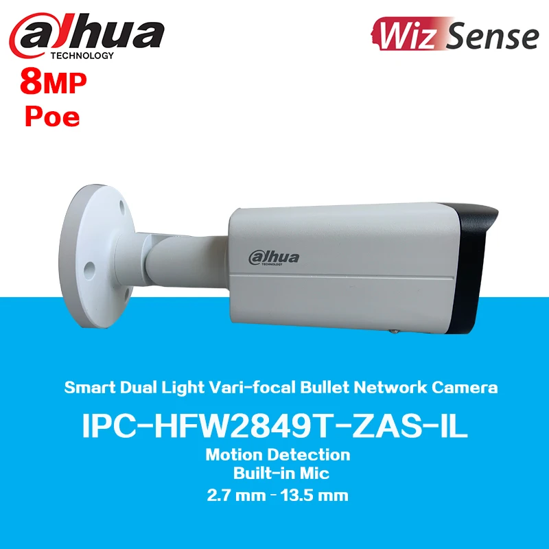 

Dahua New IPC-HFW2849T-ZAS-IL 8MP Smart Dual Light Vari-focal Bullet WizSense Network Camera, Built-in Mic