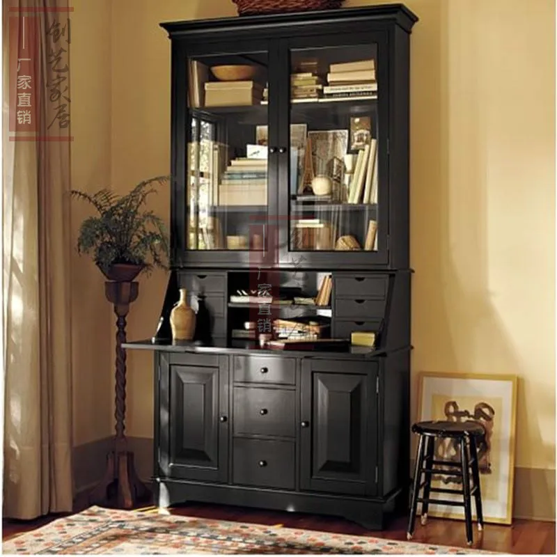 Solid wood desk bookcase combination French computer desk bedroom flip dressing table multi-function writing desk