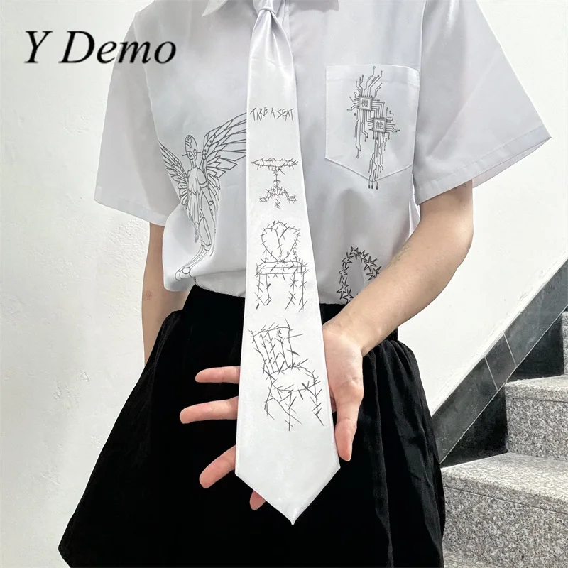 

Y демонстрация Harajuku, ручной рисунок, стулья для черчения, галстуки с принтом Y2k, женская длинная рубашка, галстук