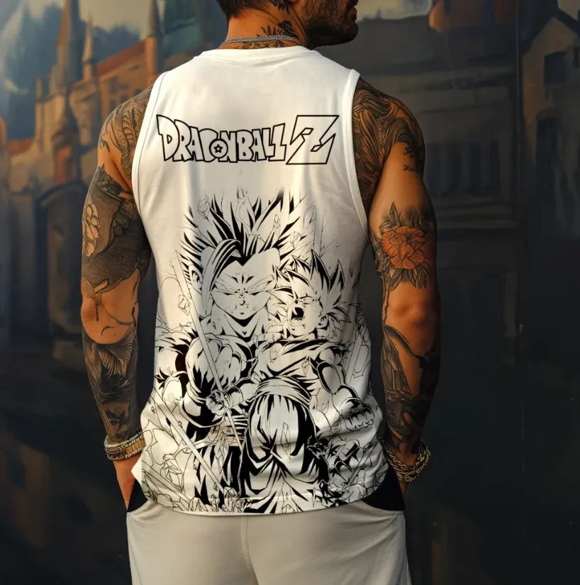 Dragon Ball Ärmellose Herrenweste, Charakterdruck, Retro-Anime-Straßenkleidung, Fitnessweste T-Shirt, Alltagskleidung
