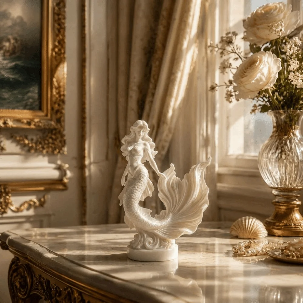 Art Crafts 3D Printed Mermaid Statue Ocean Theme Sculpture Home Decoration Fairy Mermaid Ornaments Home