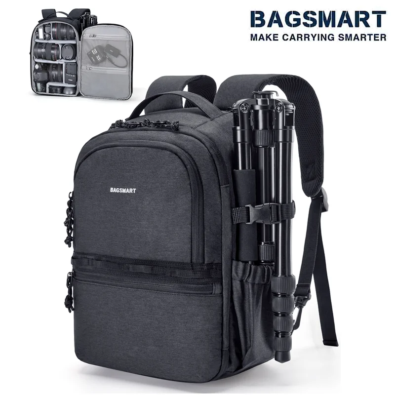 BAGSMART-Sac à dos pour appareil photo reflex numérique, étui de voyage antivol, adapté à Sony, IL, Intérieur o, prolifération avec plusieurs moyens