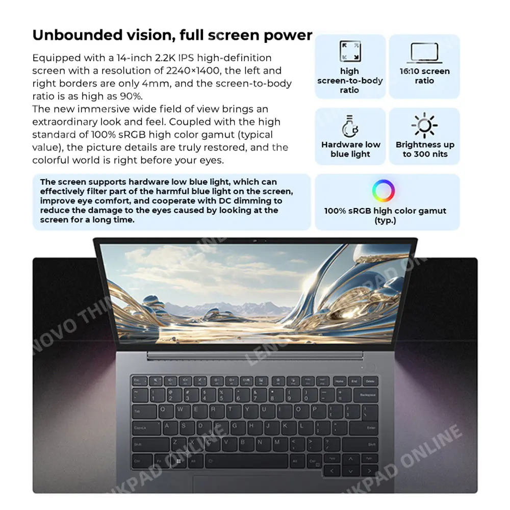 Lenovo ThinkBook 14 Laptop AMD R5 7530U/R7 7730U Radeon Graphics 16 GB RAM 1 TB/2 TB SSD 14 Zoll 2,2 K Tastatur mit Hintergrundbeleuchtung Notebook-PC