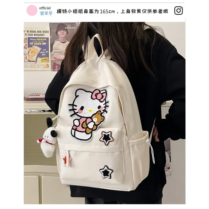 Sanrio Hello Kitty Kawaii Высококачественная школьная сумка большой емкости с милым сердечком для девочек, модный темпераментный простой студенческий рюкзак Джокер